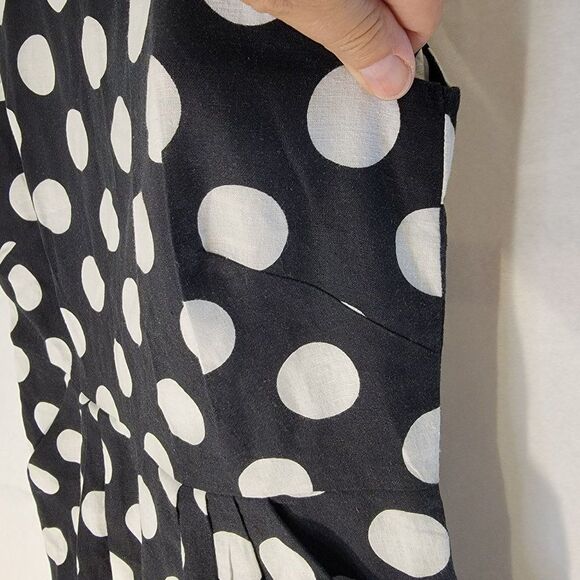 Modcoth Fever London Linen Sleeveless Midi Dress Womens 8 Polka Dot Black White - Picture 6 of 13